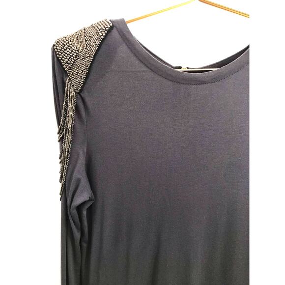 T-Bag Los Angeles Gray Beaded Shoulder Long Sleeve T-Shirt Mini Dress Size M - Picture 2 of 8
